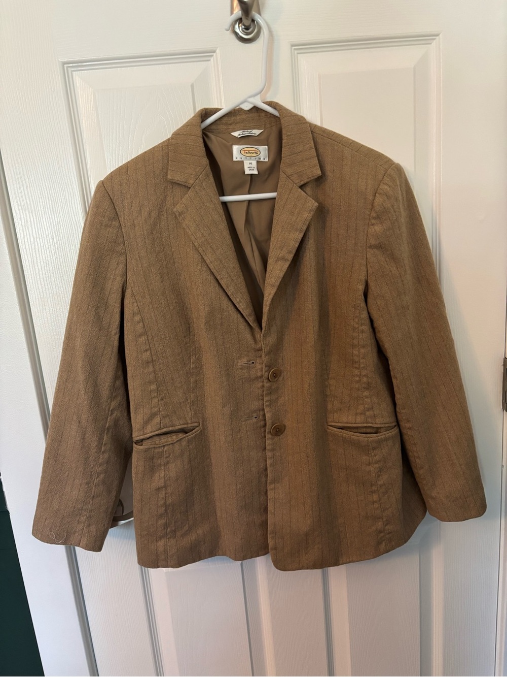Talbots 14 Wool Blazer Brown Pinstripe Career Jacket Italian Fabric
